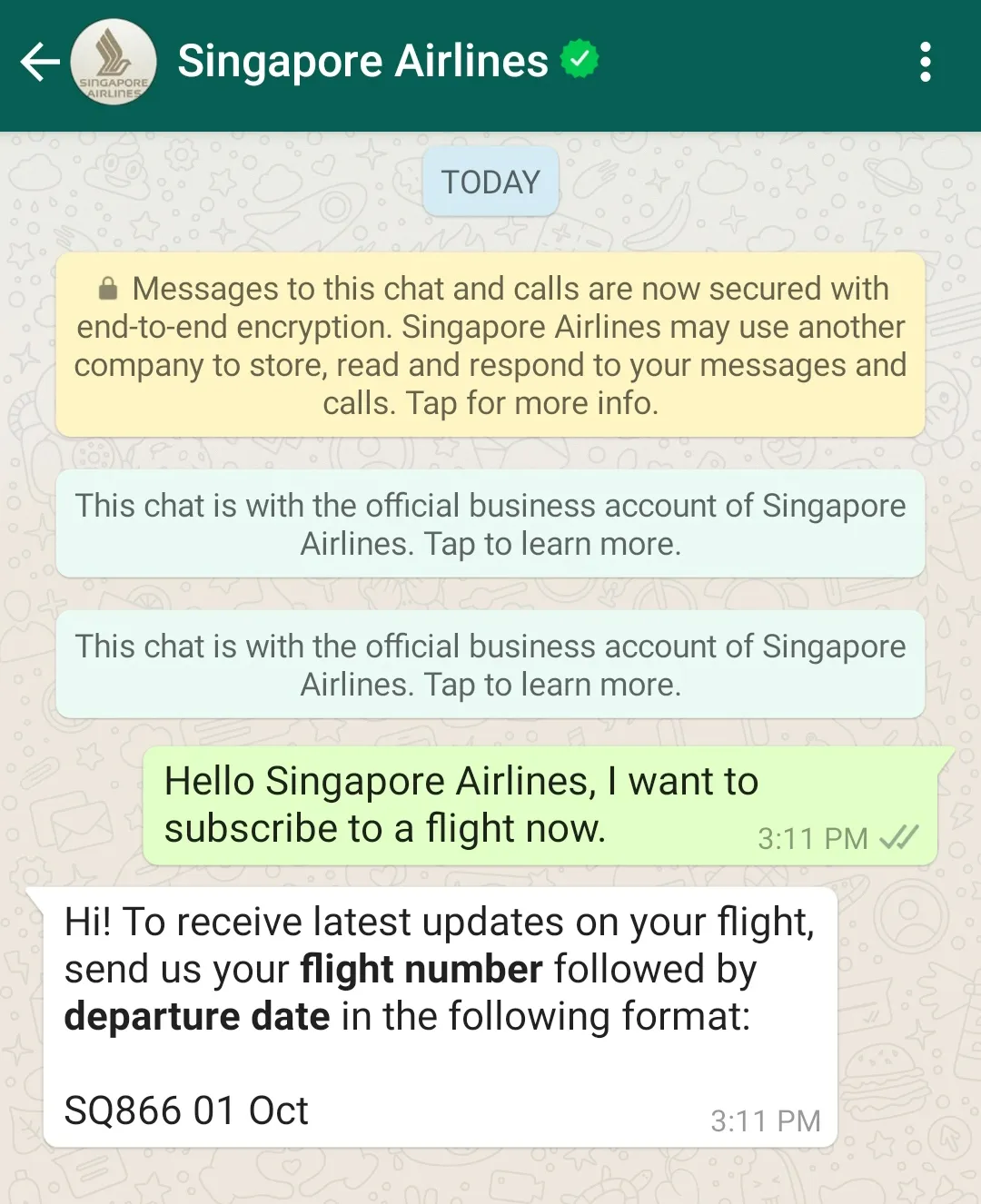 新加坡航空公司使用WhatsApp智能营销机器人的自动聊天对话功能提高工作效率、节约人力资源