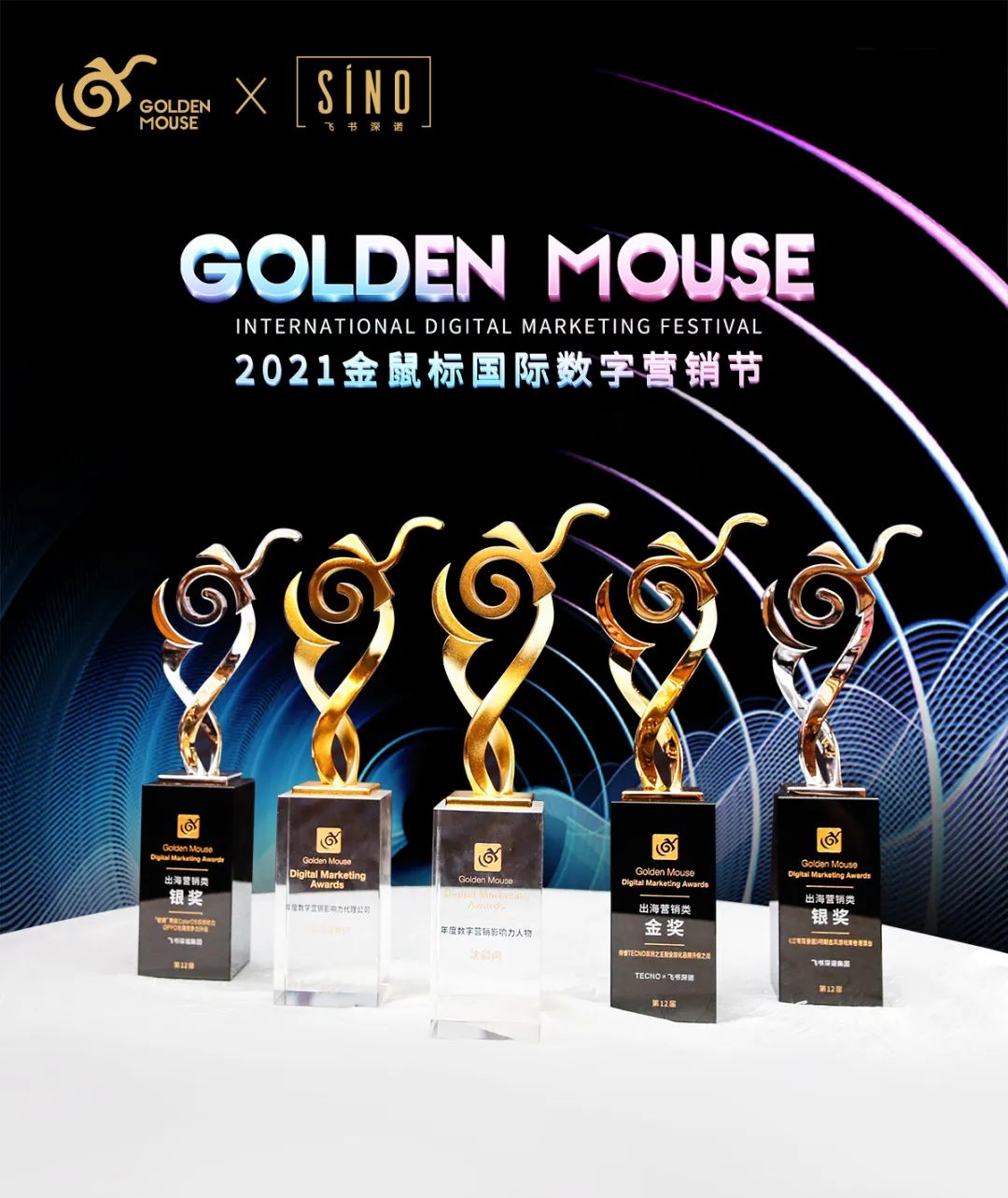 飞书深诺集团收获2021年度第12届金鼠标国际数字营销大赛多个金鼠标奖项：公司奖、人物奖、案例奖